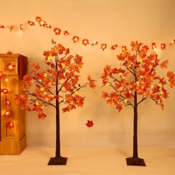 2Pack 4 Ft Prelit Lighted Fall Maple Tree 96LED