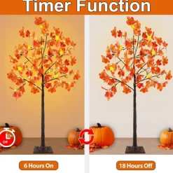 2Pack 4 Ft Prelit Lighted Fall Maple Tree 96LED