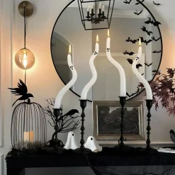 4-Pack Ghost Taper Candles – Cute Halloween Candle Decor for Table, Mantel & Indoor Party Centerpieces