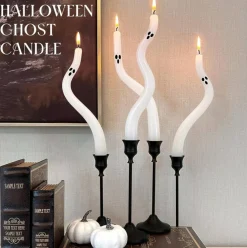 4-Pack Ghost Taper Candles – Cute Halloween Candle Decor for Table, Mantel & Indoor Party Centerpieces