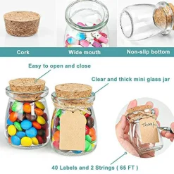 40 Pack Glass Favor Jars with Cork Lid, 3.4 oz Small Glass Bottles for Wedding Favor, Baby Shower, Party Favor, Gift Jars for Candy, Bonus Twine and Labels