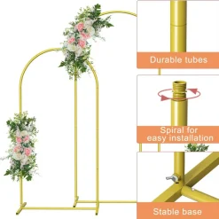 3 Pack Gold Metal Arch Backdrop Stand, 3 Sizes Wedding Arched Frame for Party Birthday Decor