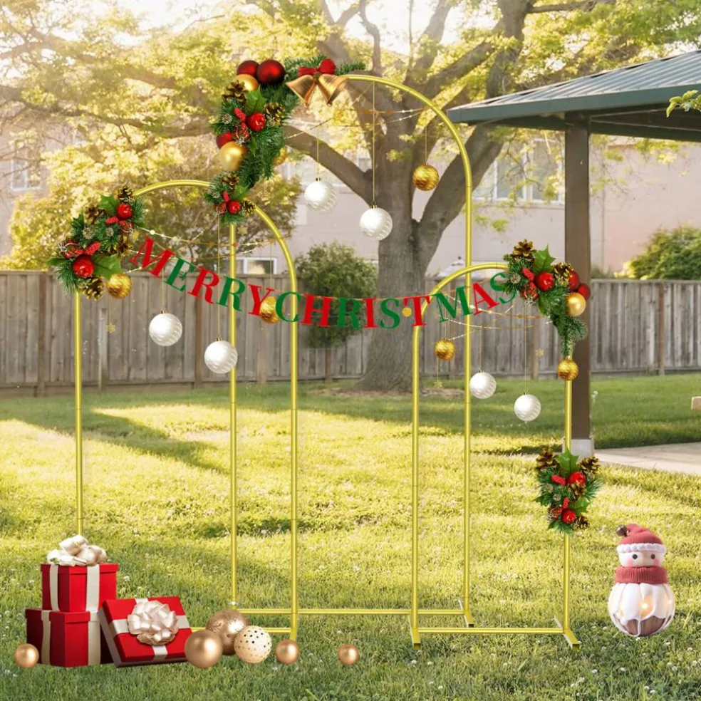 3 Pack Gold Metal Arch Backdrop Stand, 3 Sizes Wedding Arched Frame for Party Birthday Decor