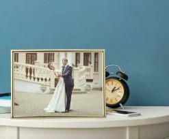 2-Pack Gold Metal 5x7 Picture Frames, Slim Modern Gold-Plated Photo Frames with Velvet Backing & Real Glass for Wall or Tabletop Display, Elegant Minimalist Home Decor Frames