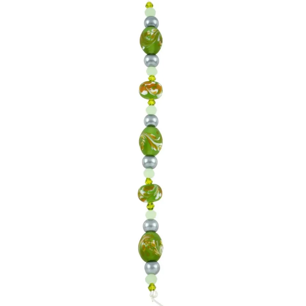 12 Pack: Green Lampwork Glass Swirl Rondelle & Oval Beads by Bead Landing™