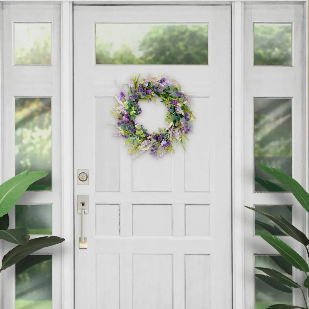 6 Pack: 24'' Green & Purple Echinops Floral Spring Wreath