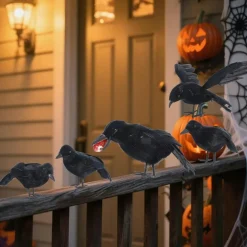 5-Pack Halloween Crows Decor Set – Realistic Black Feather Raven Props with Eyeball & Flying Pose for Indoor & Outdoor Spooky Halloween Decorations