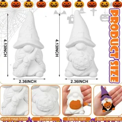 2 Pack Halloween Paint Your Own Gnome Statues, 4 Inch Unpainted Ceramic Gnome Figurines DIY Craft Kit with Acrylic Paints, Brushes & Palette, Pumpkin Spider Web Gnomes for Adults, Halloween Party Decor