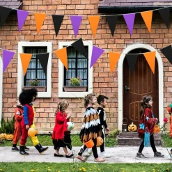 10 Pack Halloween Pennant Banner Flags 328 Ft | Black Purple Orange Triangle Bunting Garland for Indoor Outdoor Party, Porch, Wall & Seasonal Decor