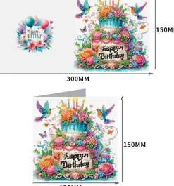 6 Pack Happy Birthday Diamond Painting Greeting Cards with Envelopes, DIY 5D Rhinestone Birthday Cards with Cake, Flowers, Birds & Butterflies, Diamond Art Craft Kits for Family & Friends