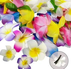 18 Pack Hawaiian Leis Set with Flower Hair Clips, Headbands & Wristbands, Luau Party Supplies for Beach, Summer Vacation, Birthday, Graduation & Wedding Decorations