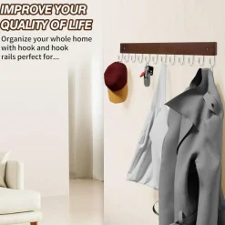 2 Pack 12 Hook Key Rack Wall Mount, Heavy Duty Wooden Key Holder Organizer with 24 Hooks, Beech Wood Entryway Coat Rack for Keys, Bags, Hats, Scarves, Towels, Bathroom, Bedroom and Office Storage