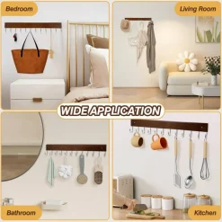 2 Pack 12 Hook Key Rack Wall Mount, Heavy Duty Wooden Key Holder Organizer with 24 Hooks, Beech Wood Entryway Coat Rack for Keys, Bags, Hats, Scarves, Towels, Bathroom, Bedroom and Office Storage