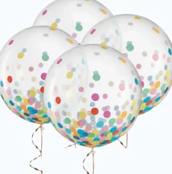 4 Pack 24 Inch Large Confetti Balloons, Giant Clear Latex Balloons with Colorful Tissue Confetti Inside, Big Party Balloons for Birthday, Baby Shower, Wedding, Engagement, Graduation Decorations