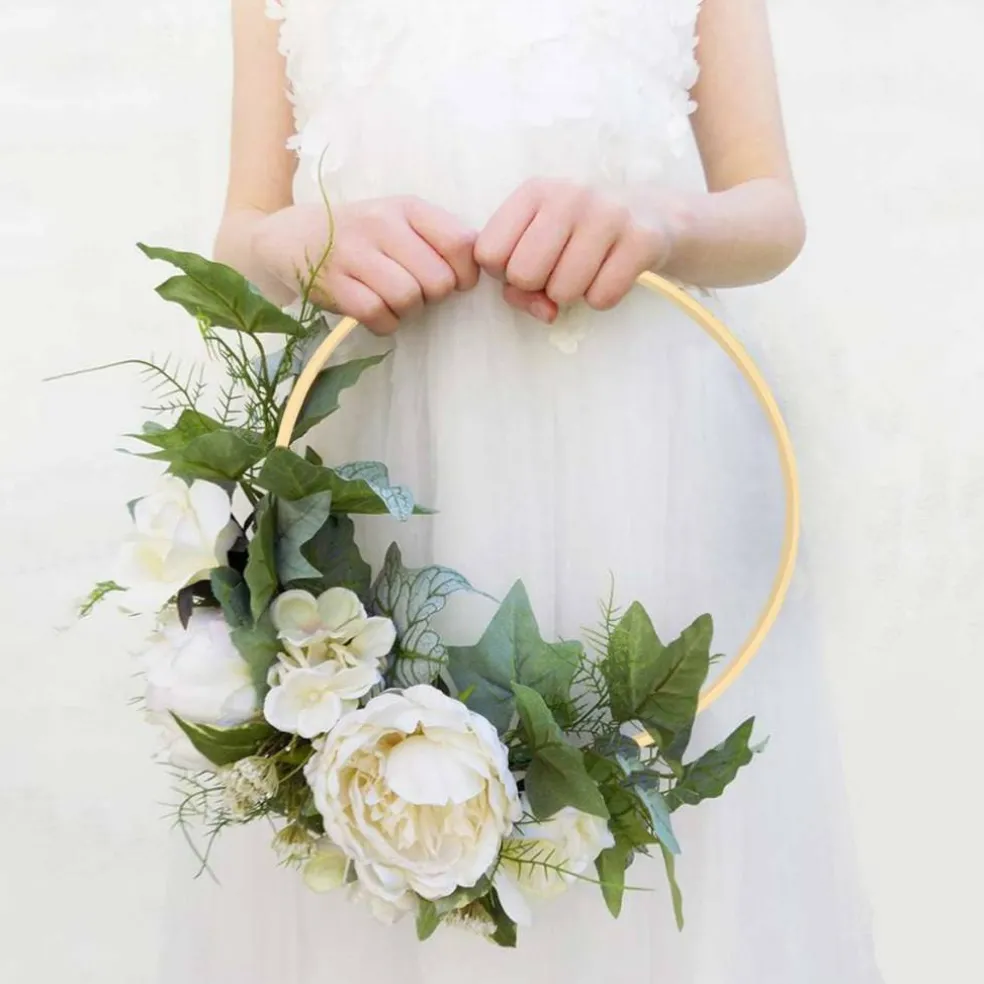 6 Pack 10 Inch Wooden Bamboo Floral Hoops Wreath