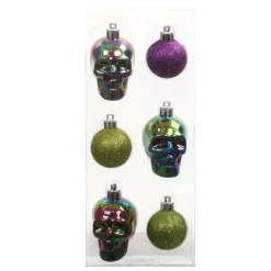 6 Pack Iridescent Skull & Ball Shatterproof Ornaments by Ashland®