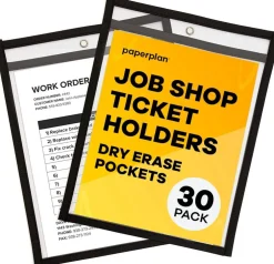 30 Pack Job Ticket Holders 9x12 Inch, Clear Dry Erase Document Sleeves for 8.5x11 Paper, Reusable Plastic Paper Protectors, Water-Resistant Work Order Pockets for Office Classroom Organization