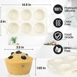 2-Pack Jumbo 6-Cup Silicone Muffin Pans, Metal Frame, Nonstick (Confetti)