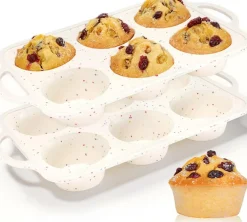 2-Pack Jumbo 6-Cup Silicone Muffin Pans, Metal Frame, Nonstick (Confetti)