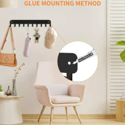 2 Pack Key Holder Wall Mount, 10 Hooks Car Key Holder for Wall, No Drilling Required, Key Rack Adhesive, Keys Hanger on Wall, Key Rack Wall Mount for Entryway, Living Room, Hallway (Black)
