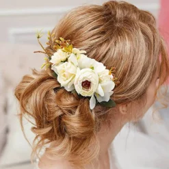 4 Pack Large Artificial Flower Metal Hair Side Combs Floral Slide Hair Clips Headpieces Accessories