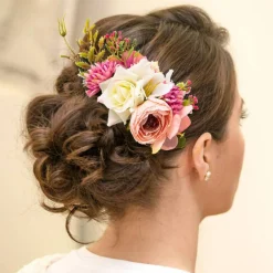 4 Pack Large Artificial Flower Metal Hair Side Combs Floral Slide Hair Clips Headpieces Accessories