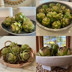 3 Pack Large Green Faux Artichokes, Artificial Vegetables Decorative Fake Fruits for Kitchen Counter Table Decor, DIY Floral Arrangements and Home Accents