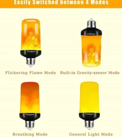 2 Pack LED Flame Light Bulbs - 4 Modes with Upside Down Effect