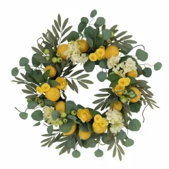 6 Pack: 24" Lemon & Hydrangea Floral Spring Wreath