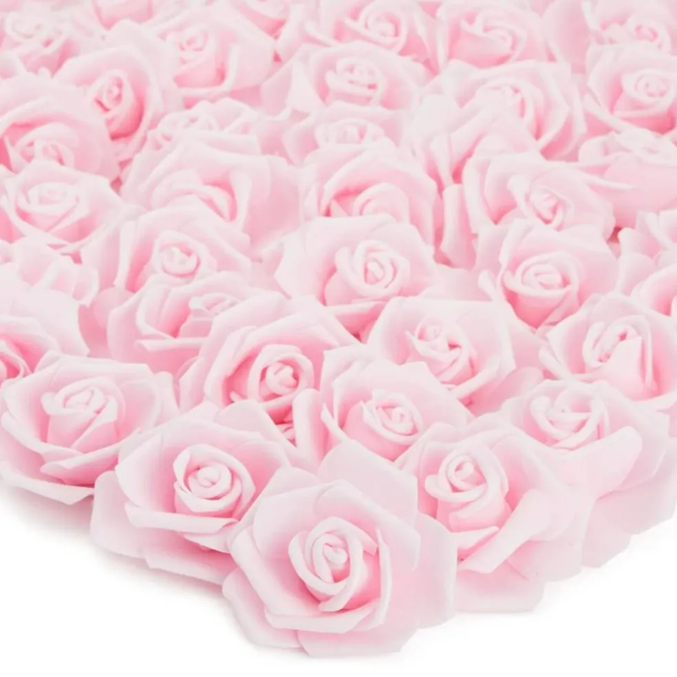 100 Pack Light Pink Artificial Flowers, Bulk Stemless Fake Foam Roses, 3 in
