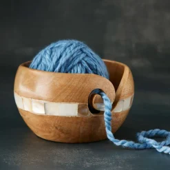 6 Pack: Mango Wood Yarn Bowl with Mother of Pearl by Loops & Threadsâ„¢