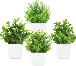 4 Pack Mini Artificial Potted Plants – Small Fake Desk Plants for Bathroom, Kitchen, Office, Shelf, Living Room & Home Decor (Indoor Faux Greenery Set)