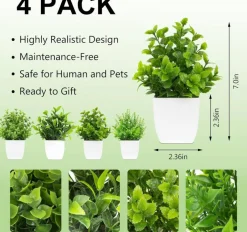4 Pack Mini Artificial Potted Plants – Small Fake Desk Plants for Bathroom, Kitchen, Office, Shelf, Living Room & Home Decor (Indoor Faux Greenery Set)