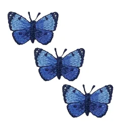 (3 Pack) Mini Blue Butterfly, Embroidered, Iron-on Patch