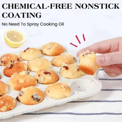 2-Pack Mini Silicone Muffin Pans, 24-Cup Nonstick with Metal Frame & Handles (Cream)