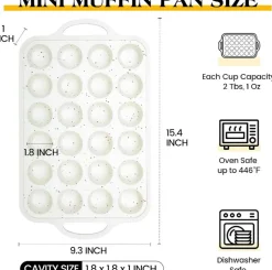 2-Pack Mini Silicone Muffin Pans, 24-Cup Nonstick with Metal Frame & Handles (Cream)
