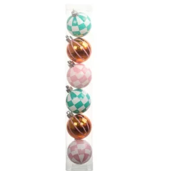 6 Pack 45mm Pastel Check & Stripes Halloween Ball Ornaments by Ashland®