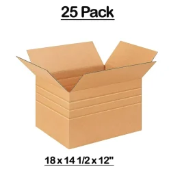 25 Pack Multi Depth Corrugated Cardboard Boxes for Shipping and Storage 18 x 14 1⁄2 x 12 inch
