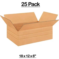 25 Pack Multi Depth Corrugated Shipping Boxes for Packing Mailing and Storage 18 x 12 x 6 inch