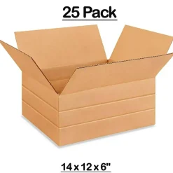 25 Pack Multi Depth Corrugated Shipping Boxes Strong Cardboard Cartons for Mailing 14 x 12 x 6 Inch