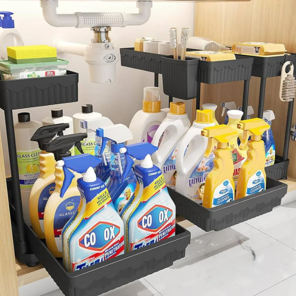 3 Pack Multi-Purpose Under Sink Organizers and Storage (Black)
