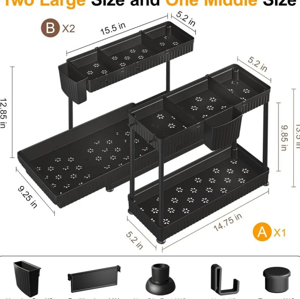 3 Pack Multi-Purpose Under Sink Organizers and Storage (Black)