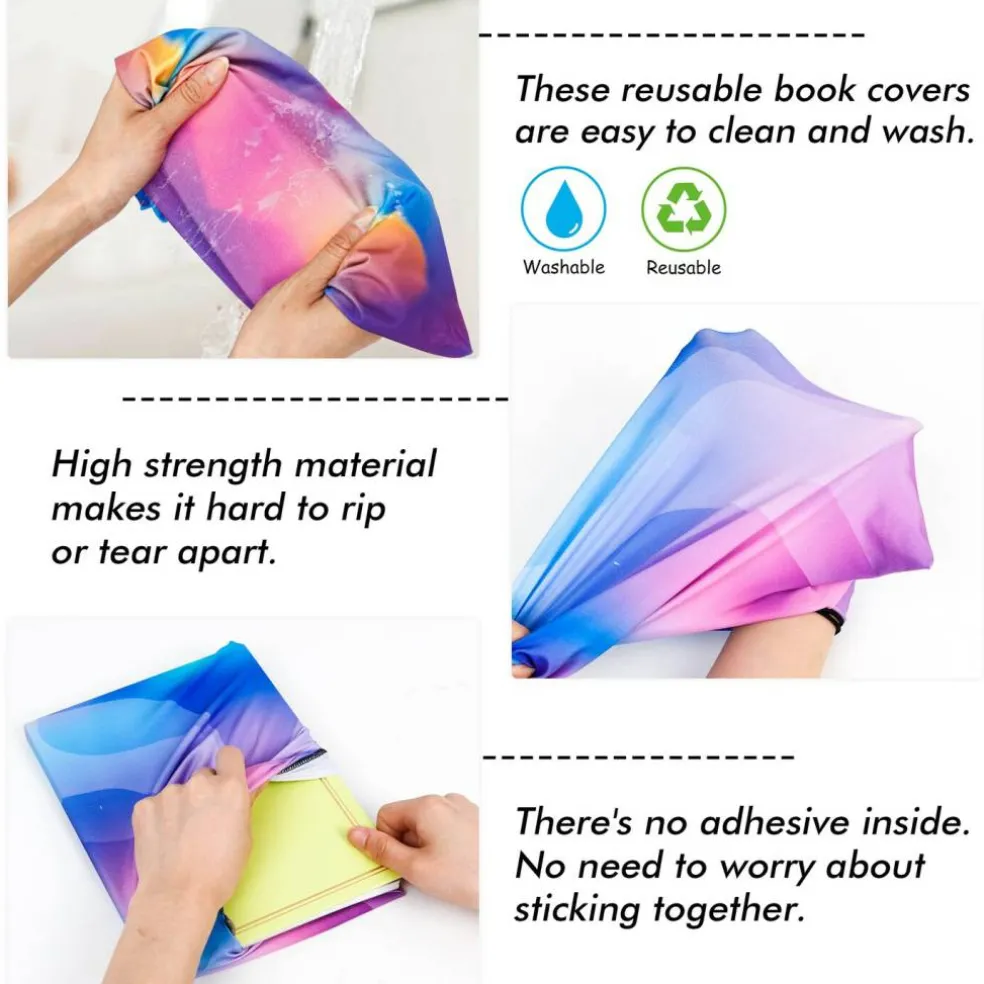 7 Pack Neon Pattern Jumbo Fabric Book Covers, Washable Durable Reusable Nylon, Stretchable for Hardcover Textbooks & Notebooks up to 9'x11'