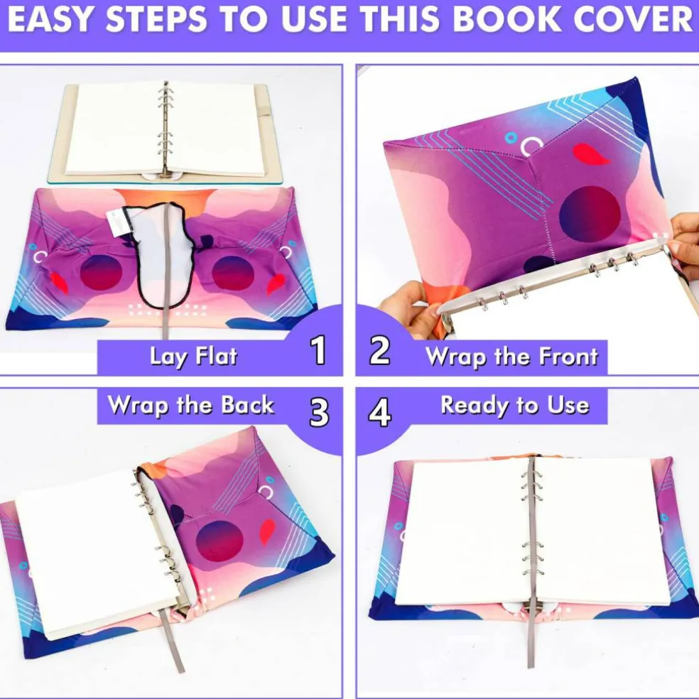 7 Pack Neon Pattern Jumbo Fabric Book Covers, Washable Durable Reusable Nylon, Stretchable for Hardcover Textbooks & Notebooks up to 9'x11'