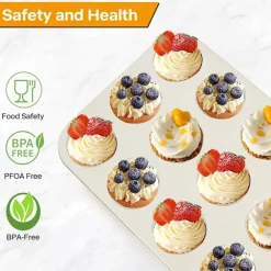 2-Pack Nonstick 12-Cup Muffin Pans, Easy-Clean Cupcake Baking Tins (Beige)