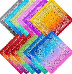 12 Pack Novelty Gradient Cotton Bandanas Paisley Print Head Wrap Handkerchief, 2 Style