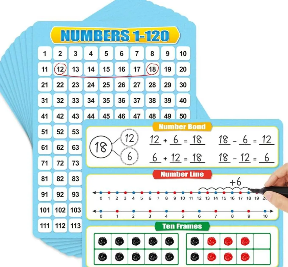 12 Pack Numbers 1-120 Chart Dry Erase Flash Card 12" x 9"