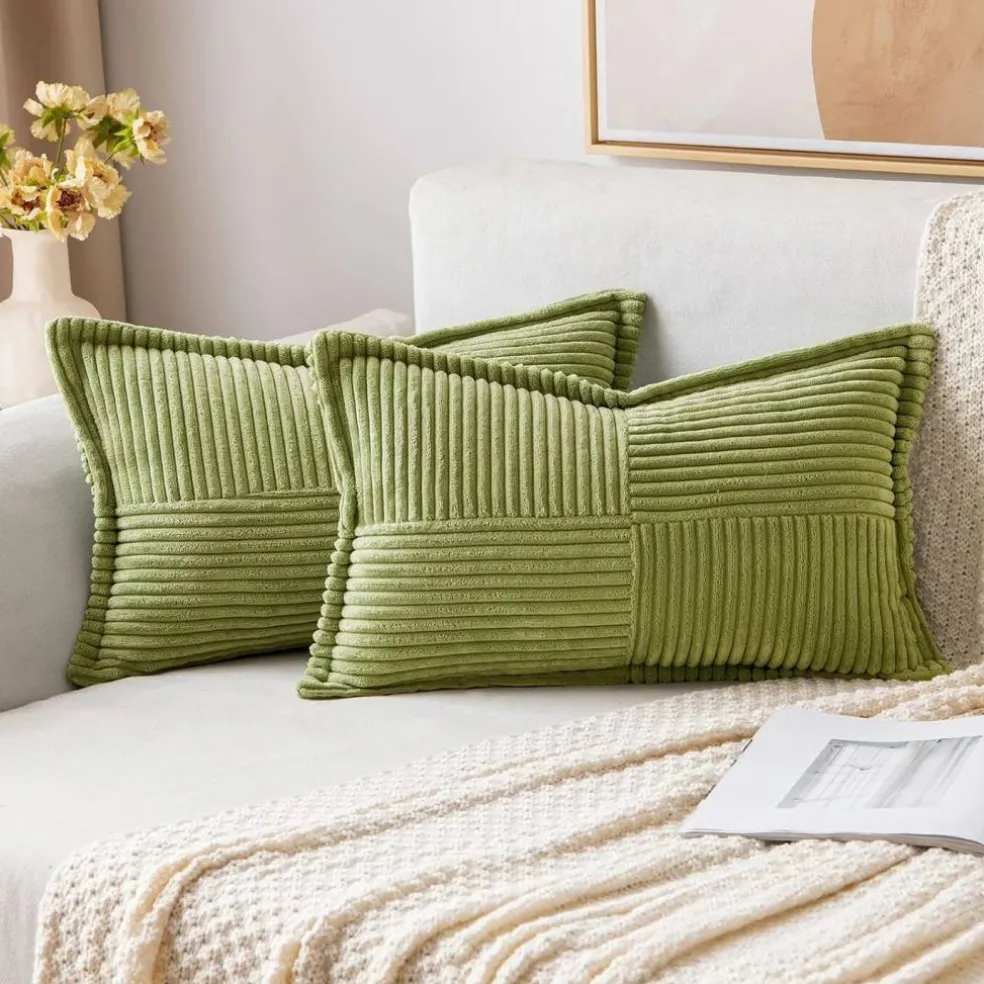 Pack of 2 Boho Striped Corduroy Pillow Covers