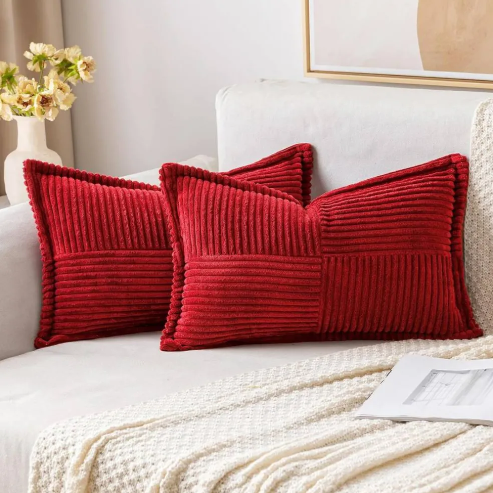 Pack of 2 Boho Striped Corduroy Pillow Covers