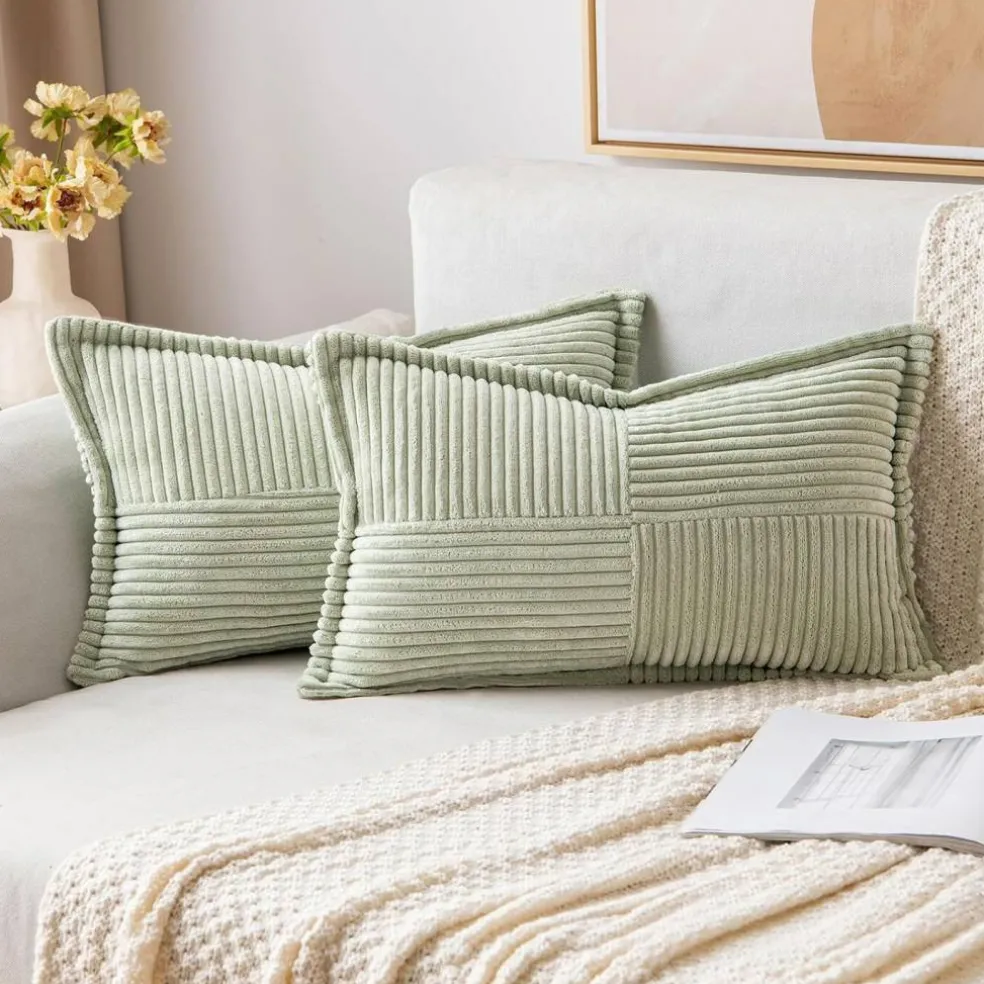 Pack of 2 Boho Striped Corduroy Pillow Covers